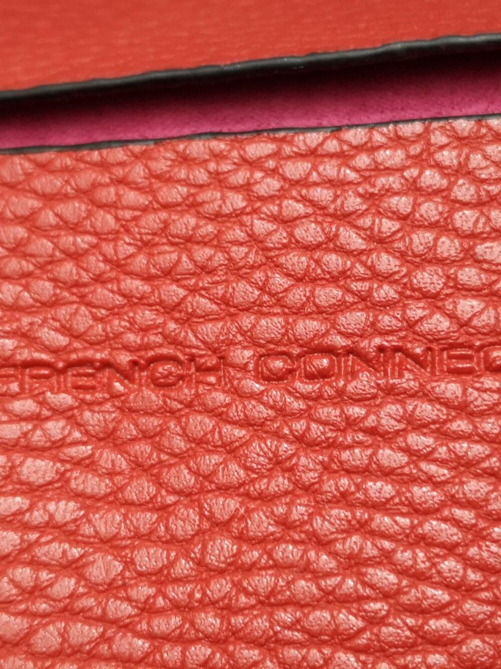 French Connection Red Faux Leather Pebble Finish Magnetic Closure Backpack Lined - Picture 4 of 10